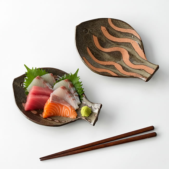 FOLK ART 魚型プレート NAMI/TEN｜民芸風の温もりあるうつわ｜ゼネラル