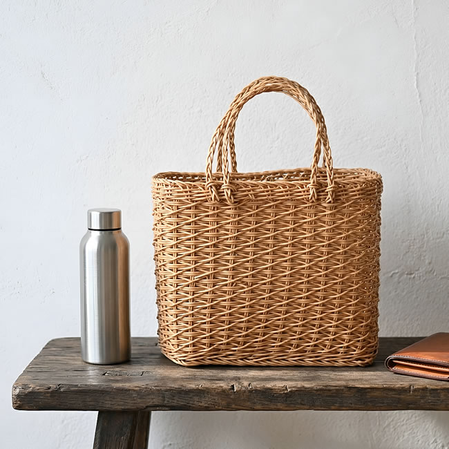 ナチュラルな編み模様が映えるユティルのレクトトートバッグ Sサイズ