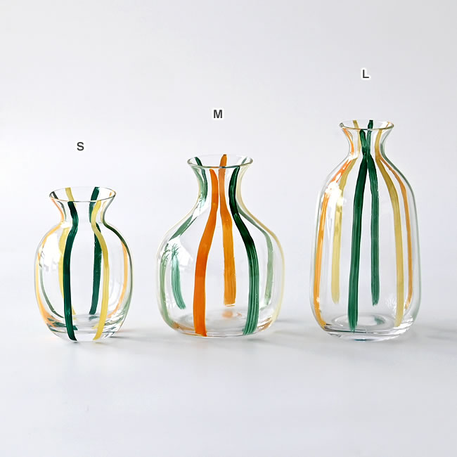 縦縞カラー ガラスベース S・M・L｜レトロモダン花瓶｜ゼネラルストア
