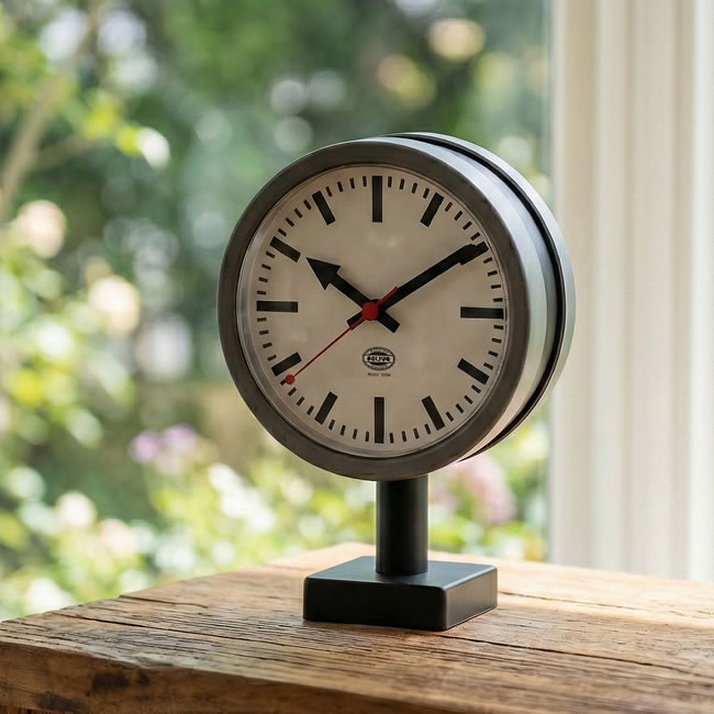  
スタンド設置した両面クロック使用イメージ 