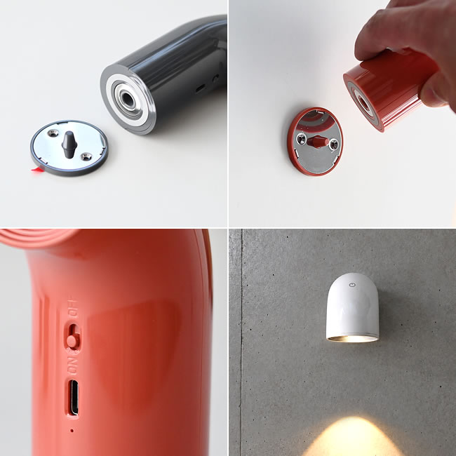 BENT チューブランプのマグネット式取付台座とUSB Type-C充電口