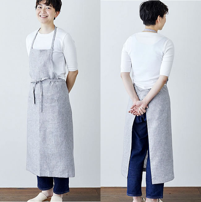  
fog linen work リネンフルエプロン グレーホワイトストライプ 