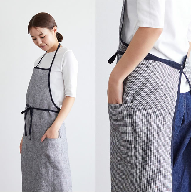 fog linen work パイピングエプロン 白黒千鳥格子