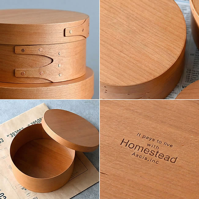 シェーカーラウンドボックス ライトブラウンの木目や内側の仕様