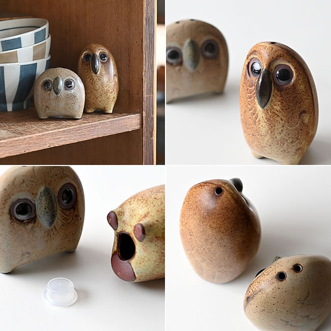  
陶器の風合いが魅力のフクロウオブジェ 