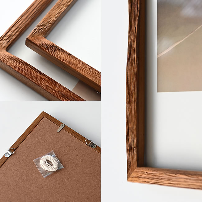  
古材チークフレームの質感と裏面ディテール 