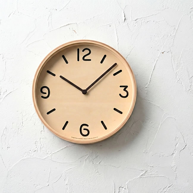 木製プライウッド壁掛け時計 奈良雄一デザイン ナチュラルクロック