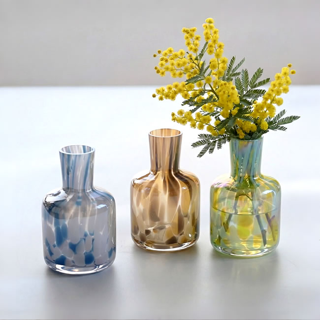 マーブル模様のガラスフラワーベース3色セット