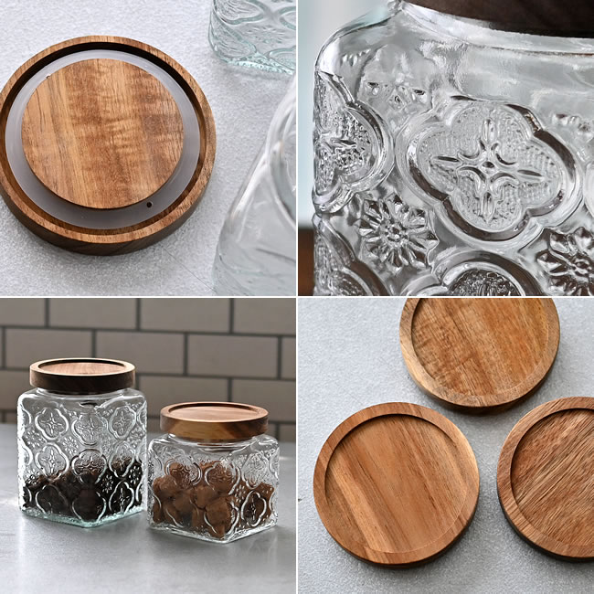 木蓋の裏面パッキンやレリーフ模様、SとLのサイズ違いがわかる商品イメージ