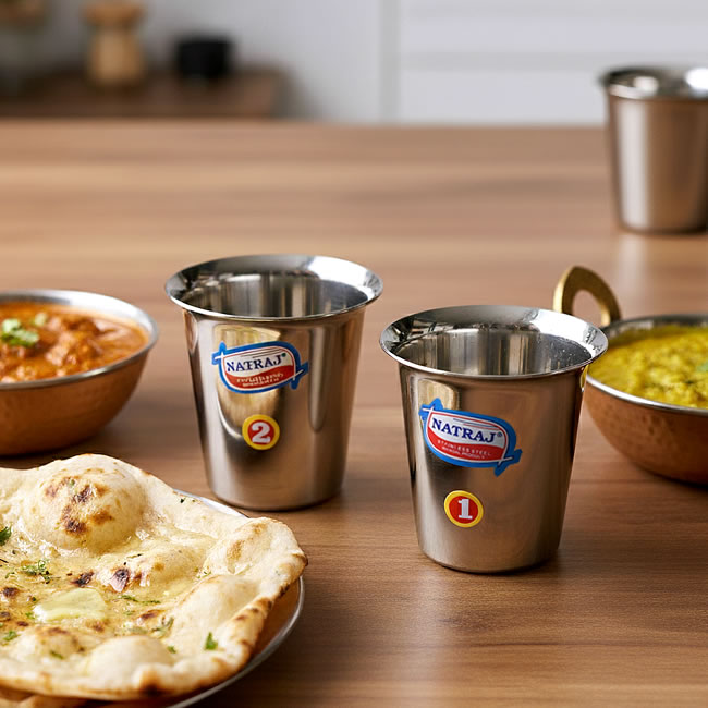  
ステンレスチャイカップの質感とフォルムのディテール 