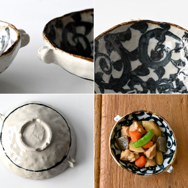  
小鉢のディテールや裏面の質感、料理を盛り付けたイメージ 