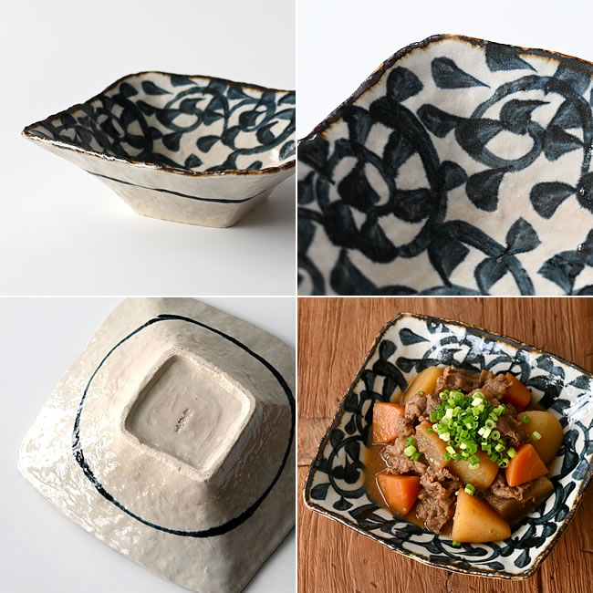 唐草角鉢／手描きのたこ唐草模様が美しい陶器のうつわ｜ゼネラルストア