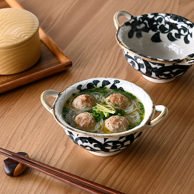  
手書きたこ唐草 両手付きボウル 