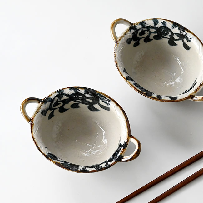  
手書きたこ唐草 両手付きボウル 