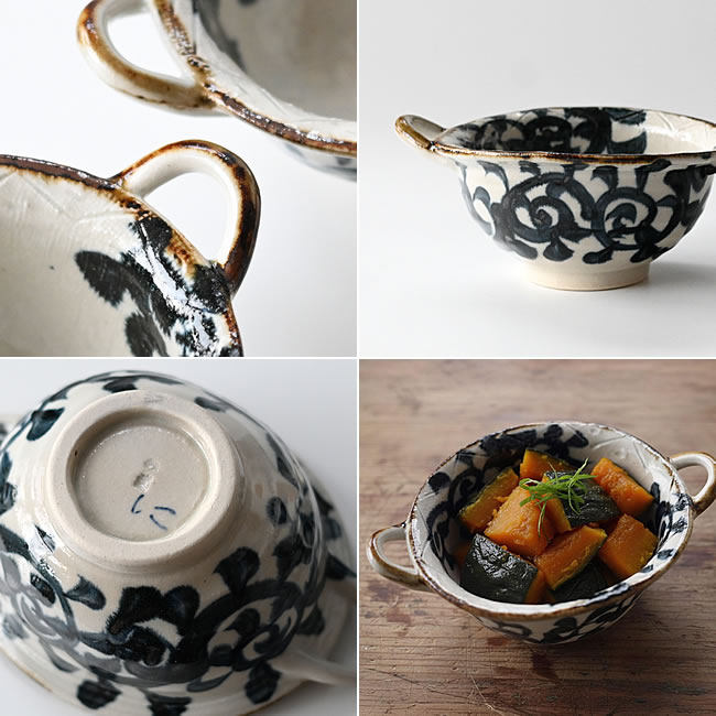  
手書きたこ唐草 両手付きボウル 