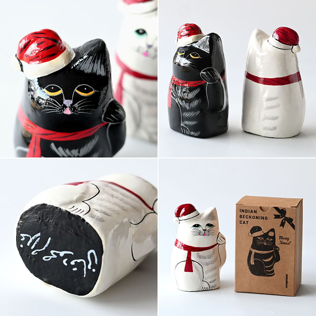 インドの招き猫 クリスマス Ver.｜ハンドペイントの紙粘土オブジェ