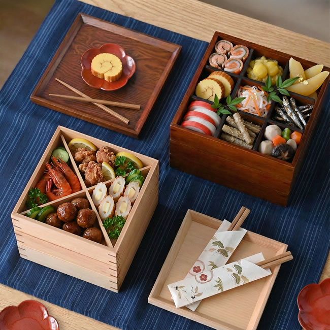 木製 3段重箱 仕切り付き 木製三段重箱〈ナチュラル／ブラウン〉仕切り板付き｜ゼネラルストア