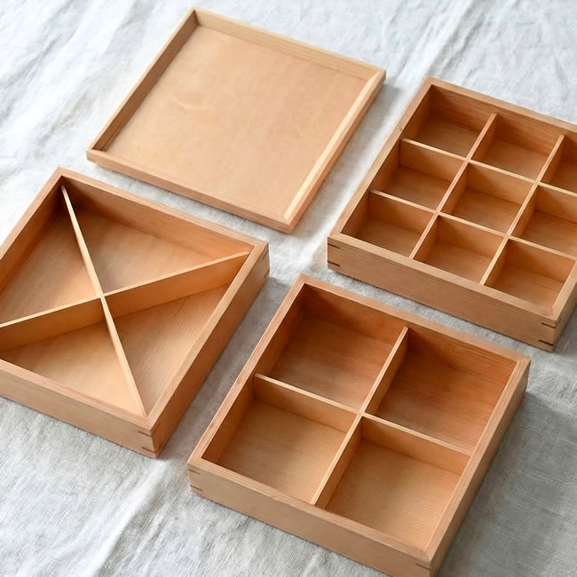  
木製重箱と3種類の取り外し式仕切り板セット 