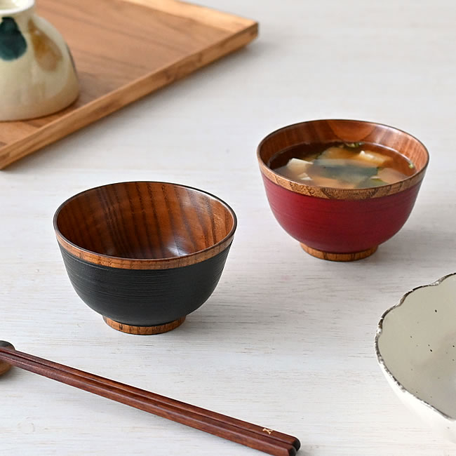 京都平安 象彦 羽反汁椀ペアセット】天然木製 刷毛目 未使用/