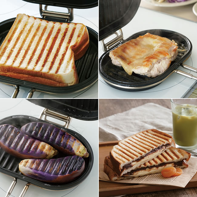 食パンや鶏肉やなすを家事問屋パニーニパンで焼いた使用例