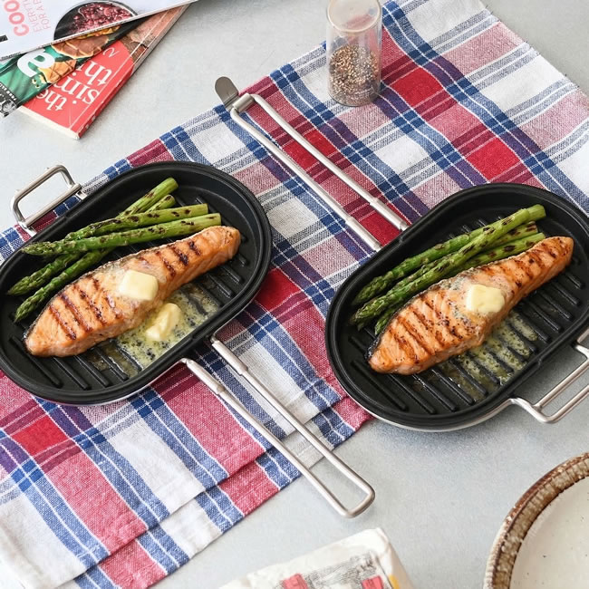 サーモンとアスパラガスを家事問屋パニーニパンで焼いた調理例