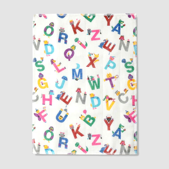 アルファベット柄 かや織ふきん デザイン