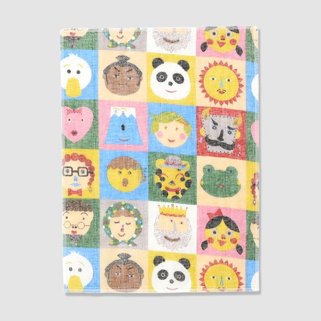 いろいろな顔柄 かや織ふきん デザイン