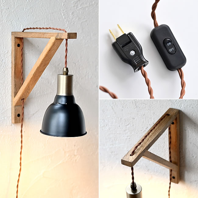 コンセントプラグと中間スイッチ、および木製ブラケットのディテール