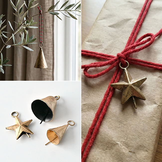  
枝飾り・ギフトラッピング・ベル3種のアイアンオーナメント 