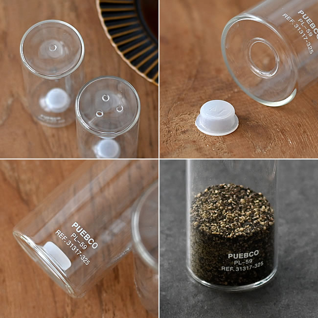 PUEBCO ガラス製ソルト＆ペッパーシェーカーのディテール