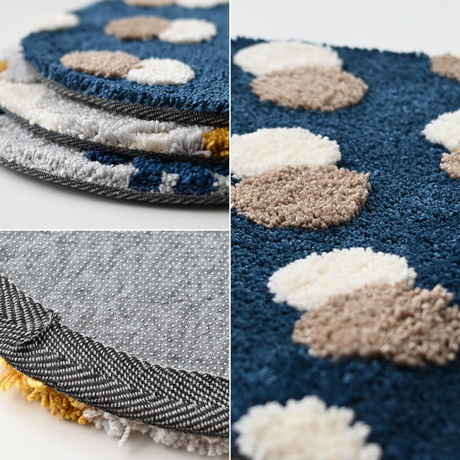  
オーバルマットの立体織りと裏面滑り止め加工のディテール 