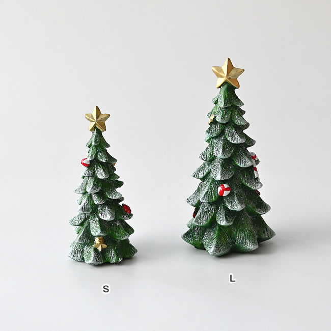高さ15.5cmのSと高さ19.5cmのLを並べたNOEL スノーフォレスト