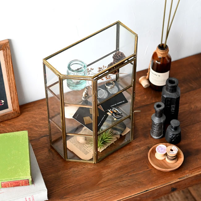 モロッカンガラス 3段コレクションボックス｜アンティーク調 卓上