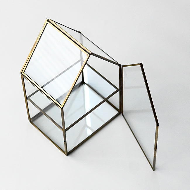 モロッカンガラス ハウス型ディスプレイケース ゴールドフレーム